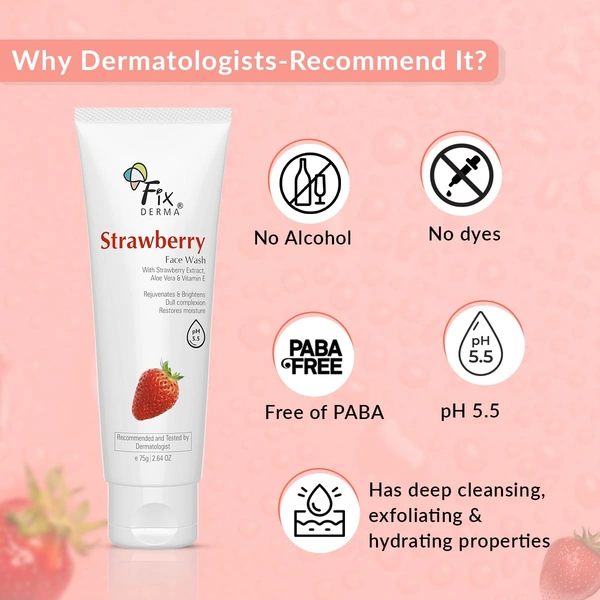 Fixderma Strawberry Face Wash 75g for men & women with Vitamin E & Strawberry Extract | Deep Cleansing Face Wash for Oily & All Skin Types | Refreshing, Hydrating & Gentle Cleanser