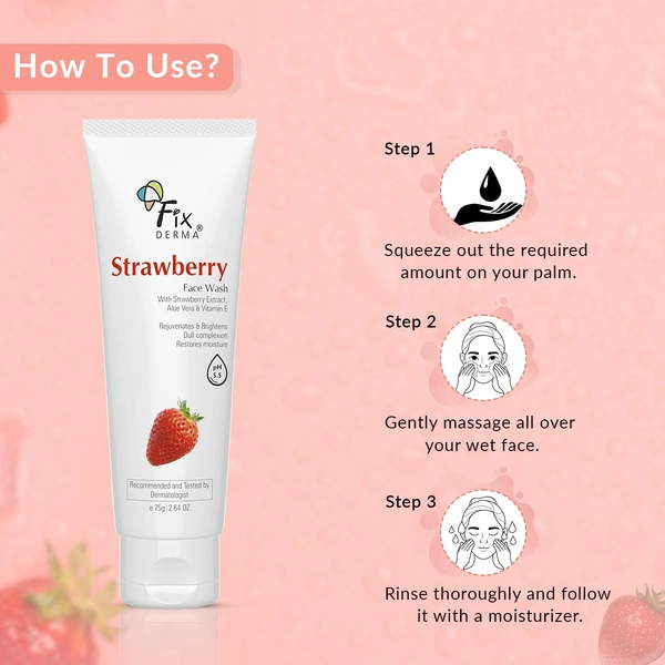 Fixderma Strawberry Face Wash 75g for men & women with Vitamin E & Strawberry Extract | Deep Cleansing Face Wash for Oily & All Skin Types | Refreshing, Hydrating & Gentle Cleanser