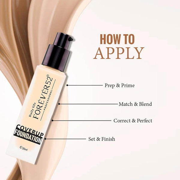 Forever52 Forever 52 Daily Life Coverup Foundation | Long-Lasting | Natural Matte Finish | Full Coverage Foundation | Suitable for Various Skin Tones | (Sugar - 10.2 , 30ml)