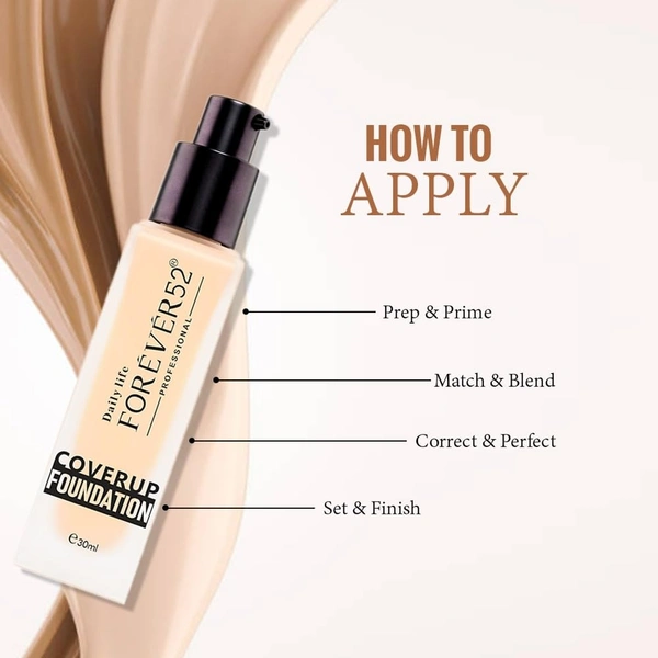 Forever52 Forever 52 Daily Life Coverup Foundation | Natural Matte Finish | For Tan Skin Tones | Long Lasting | Natural Flawless Complex | Liquid Foundation | ( Biscuit - 20.2, 30ml )