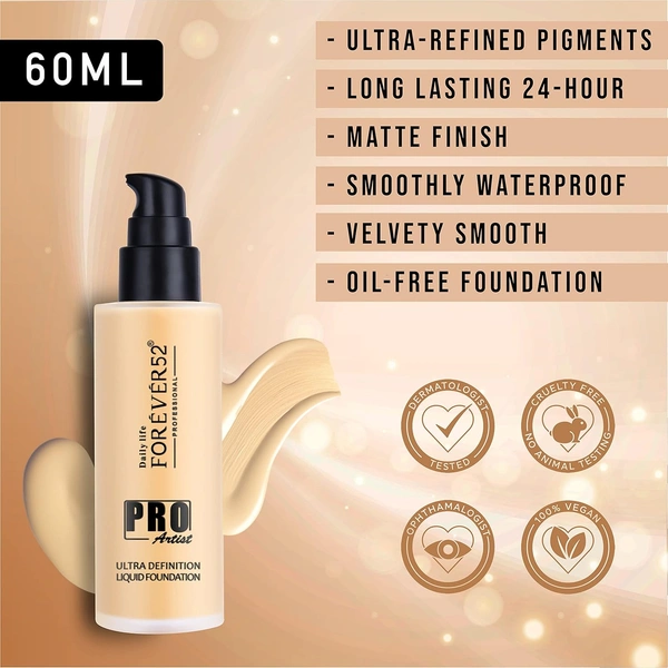 Forever52 Forever 52 Daily Life Pro Artist Ultra Definition Liquid Foundation , 60ml | Full Coverage Matte Foundation | Waterproof | Lightweight | Long Lasting | High Pigment | Honey-07