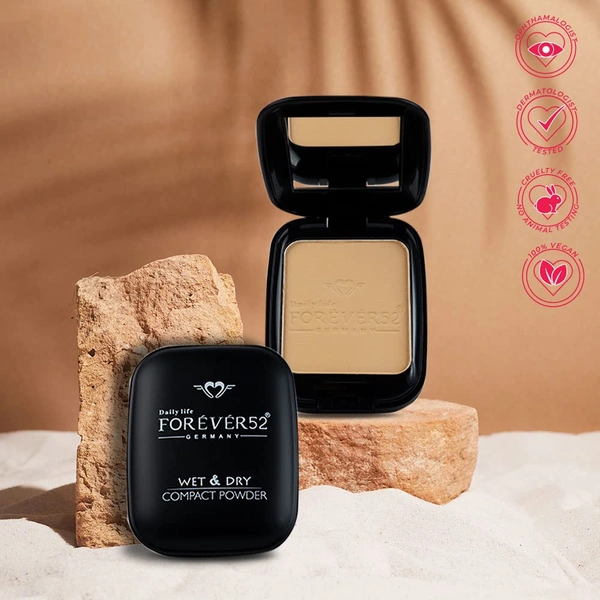 Forever52 Forever 52 Daily Life Wet & Dry Compact Powder | Dual Coverage | Matte Finish | Lightweight | Long Lasting | 2 in 1 Foundation & Setting Powder | (Ivory-002, 12g)
