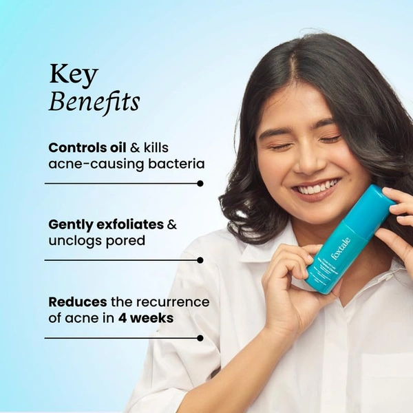 Foxtale Acne Control Cleanser 100ml | With 2% Salicylic Acid + Hyaluronic Acid + Niacinamide | Prevent Breakouts | Controls Oil & Kills Acne Causing Bacteria | Boost Hydrates | Gently Exfoliates | For Oily & Acne Prone Skin