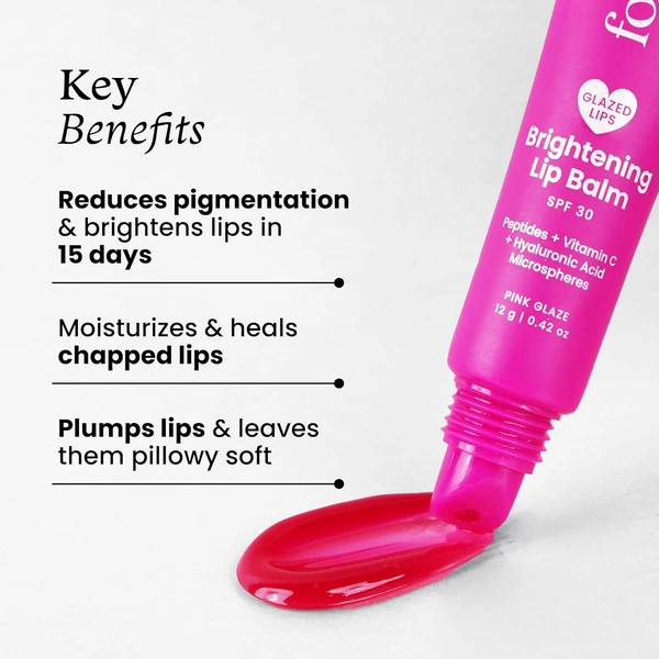 Foxtale Brightening SPF30 Lip Balm - 12g | with Peptides, Vitamin C & Hyaluronic Acid | Reduces Pigmentation | Brightens Lips | Prevents Chapped Lips |Protects with SPF 30 | Smooth & Soft Lips | Shade - Pink Glaze