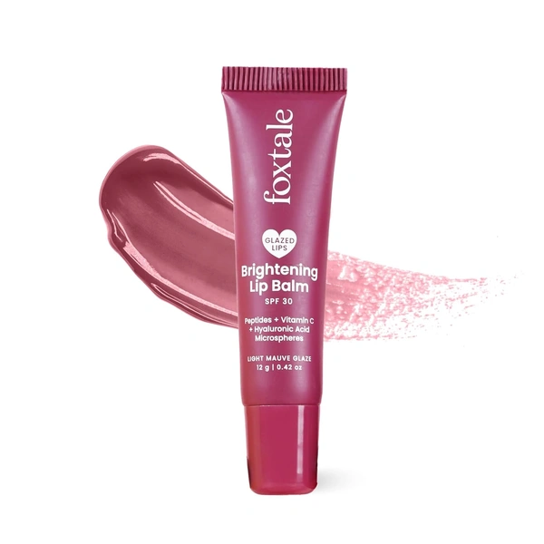 Foxtale Brightening SPF30 Lip Balm - 12g | with Peptides, Vitamin C & Hyaluronic Acid | Reduces Pigmentation | Brightens Lips | Prevents Chapped Lips |Protects with SPF 30 | Smooth & Soft Lips | Shade - Light Mauve Glaze