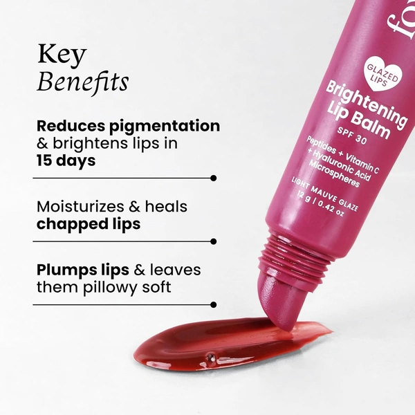 Foxtale Brightening SPF30 Lip Balm - 12g | with Peptides, Vitamin C & Hyaluronic Acid | Reduces Pigmentation | Brightens Lips | Prevents Chapped Lips |Protects with SPF 30 | Smooth & Soft Lips | Shade - Light Mauve Glaze