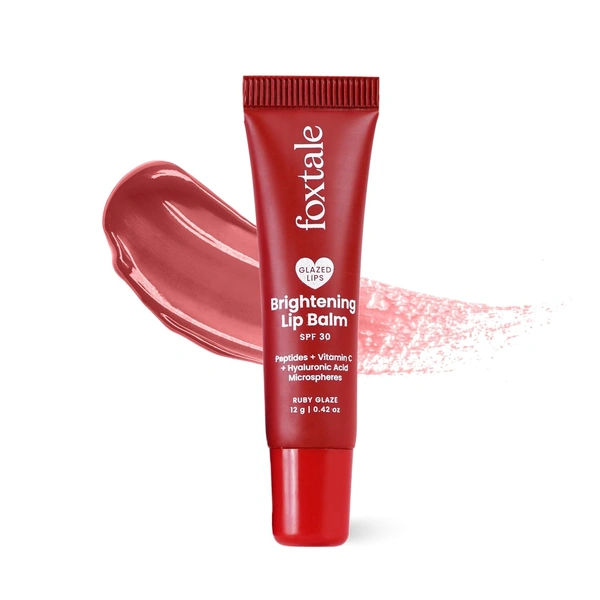 Foxtale Brightening SPF30 Lip Balm - 12g | with Peptides, Vitamin C & Hyaluronic Acid | Reduces Pigmentation | Brightens Lips | Prevents Chapped Lips |Protects with SPF 30 | Smooth & Soft Lips | Shade - Ruby Glaze