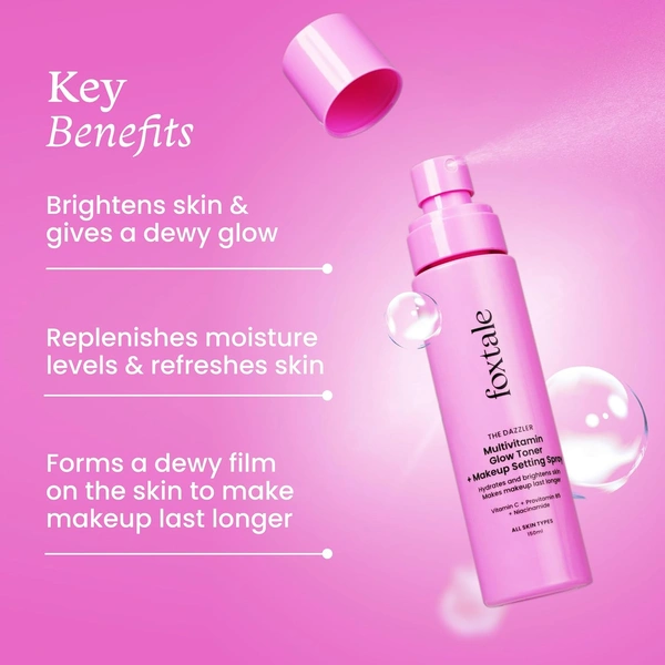 Foxtale Multivitamin Glow Toner & Makeup Setting Spray - 150ml | with Vitamin C + Provitamin B5 + Niacinamide | Hydrates & Brighten Skin | Long-Lasting Glow | Non-Sticky | Alcohol-Free | For All Skin Types