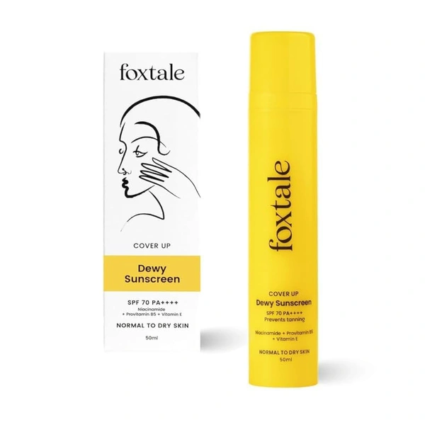 Foxtale Niacinamide Dewy Sunscreen - 50ml | SPF 70 Pa++++ | Prevent Tanning | No White Cast | Non-Sticky | Reduce Spots & Pigmentation | Broad-Spectrum Sunscreen | for Normal To Dry Skin