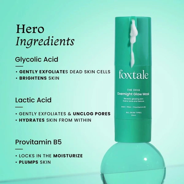 Foxtale Overnight Glow Mask 30ml | Salon like Brightening Facial Overnight | Night Mask for Glowing Skin | Reduces Blackheads, Whiteheads | Minimize Appearance of Pores | For All Skin Types