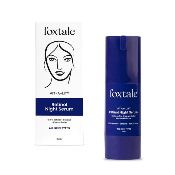 Foxtale Retinol Night Serum - 30ml | with 0.15% Retinol + Betaine + Kokum Butter | Reduce Fine Lines & Wrinkles | Minimize Pores | Youthful Skin | Skin brightening | Anti-Aging Night Cream | For All Skin Types