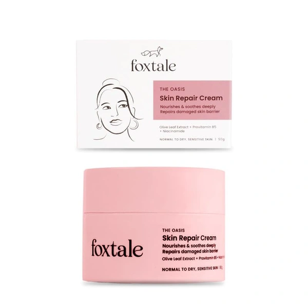 Foxtale Skin Repair Cream - 50g | Olive Leaf Extract, Provitamin B5 and Niacinamide | Nourishes & Soothes Deeply | Repair Damages Skin Barrier | For Glowing Skin | Normal To Dry, Sensitive Skin
