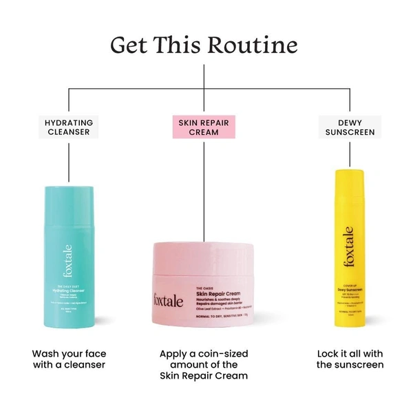 Foxtale Skin Repair Cream - 50g | Olive Leaf Extract, Provitamin B5 and Niacinamide | Nourishes & Soothes Deeply | Repair Damages Skin Barrier | For Glowing Skin | Normal To Dry, Sensitive Skin