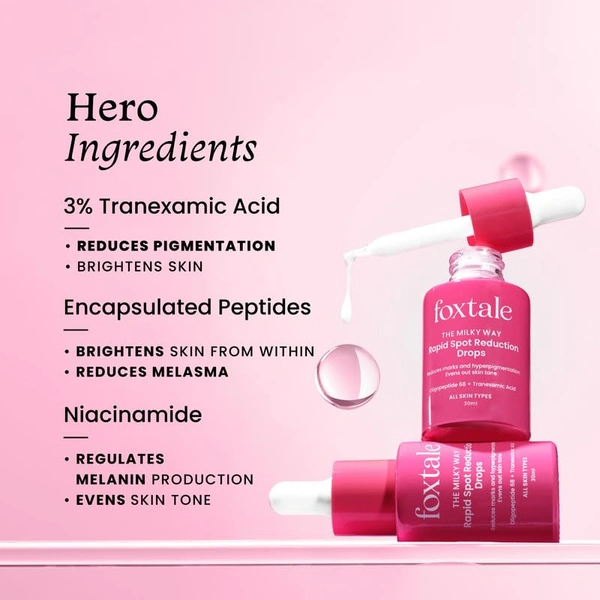 Foxtale Spot Reduction Serum - 30ml | With 3% Tranexamic Acid , Encapsulated Peptides , Niacinamide | Reduces Marks, Dark Spots & Hyperpigmentation | Evens Out Skin Tone | Keeps Skin Hydrates | For All Skin Types