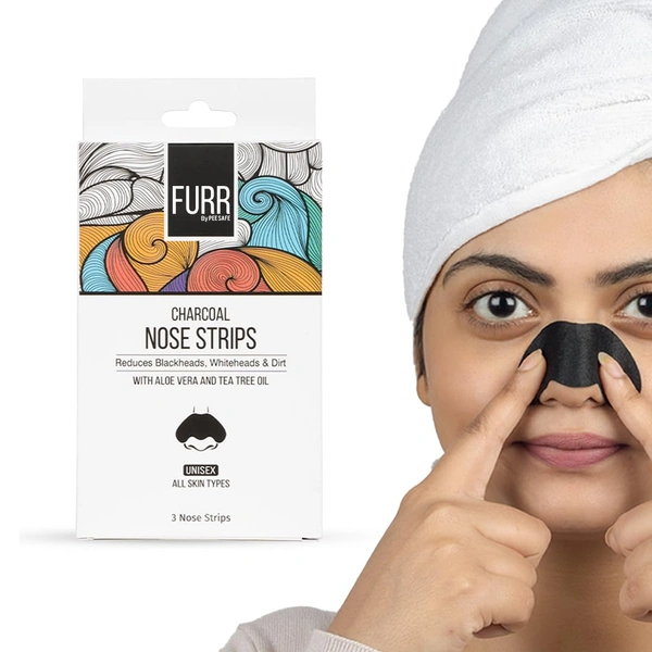 Furr Charcoal Nose Strips (3 Pack) | Blackhead & Oil Removal | Enriched with Aloe Vera & Tea Tree Oil | Deep Pore Cleansing | Gentle on Skin |