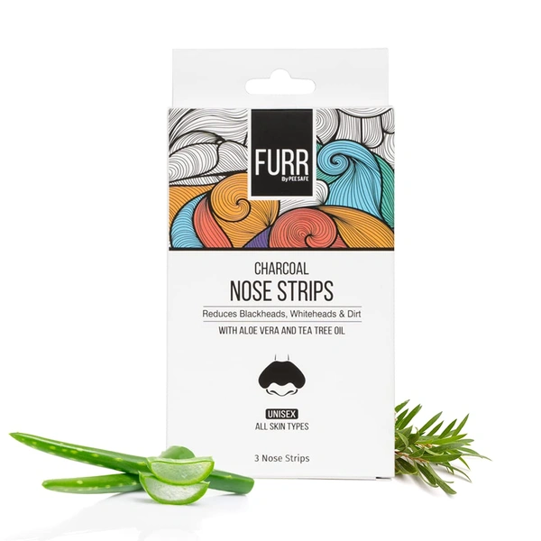 Furr Charcoal Nose Strips (3 Pack) | Blackhead & Oil Removal | Enriched with Aloe Vera & Tea Tree Oil | Deep Pore Cleansing | Gentle on Skin |