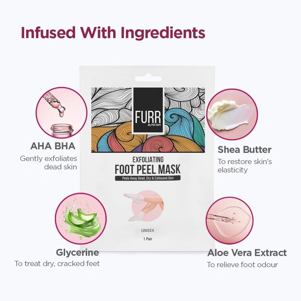 Furr by Pee Safe Peeling & Exfoliating Foot Mask for Unisex use| Glycolic & Salicylic Acid | Reduces Dry Skin & Hard Calluses | Moisturizes & Hydrates Feet | Nourishing Sock-Style Foot Mask
