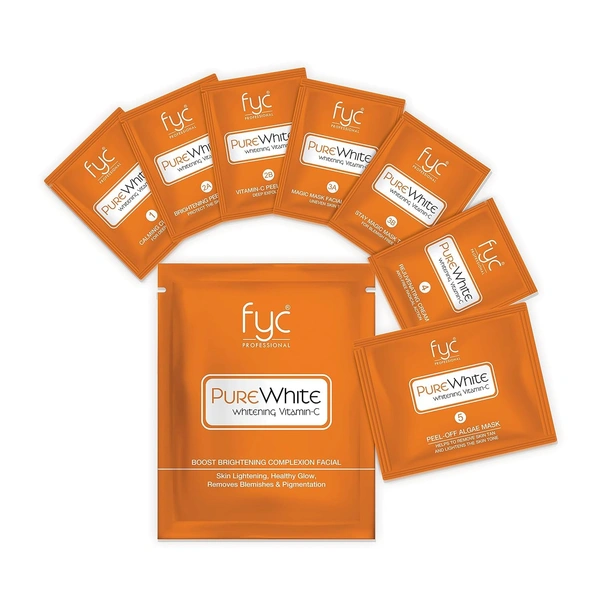 Fyc Professional Pure White Vitamin C Facial Kit 95g| 5-Step Brightening & Hydrating Facial Treatment |  Glowing, Radiant & Even-Toned Skin | Salon-Quality Facial for All Skin Types | Vitamin-C Boost