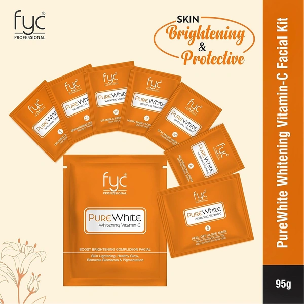 Fyc Professional Pure White Vitamin C Facial Kit 95g| 5-Step Brightening & Hydrating Facial Treatment |  Glowing, Radiant & Even-Toned Skin | Salon-Quality Facial for All Skin Types | Vitamin-C Boost