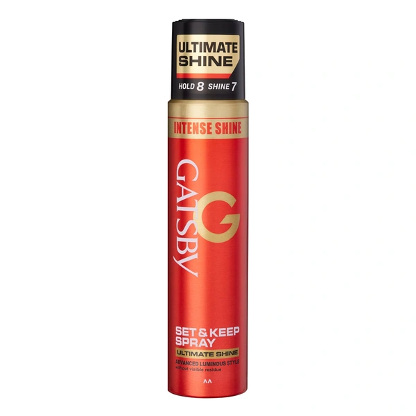 Gatsby Set & Keep Hair Spray Ultimate Shine, 250ml | Maximum Hold & Luminous Finish | UV Protection & Non-Sticky | Residue-Free Styling | Long-Lasting & Dermatologically Tested | Compact Size