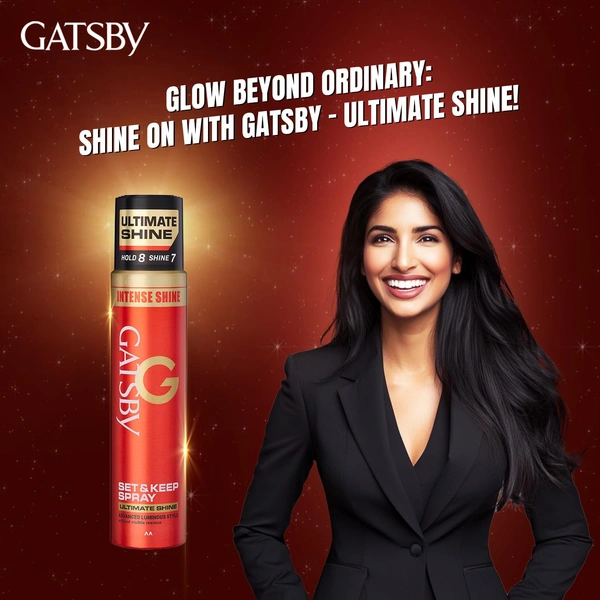 Gatsby Set & Keep Hair Spray Ultimate Shine, 250ml | Maximum Hold & Luminous Finish | UV Protection & Non-Sticky | Residue-Free Styling | Long-Lasting & Dermatologically Tested | Compact Size