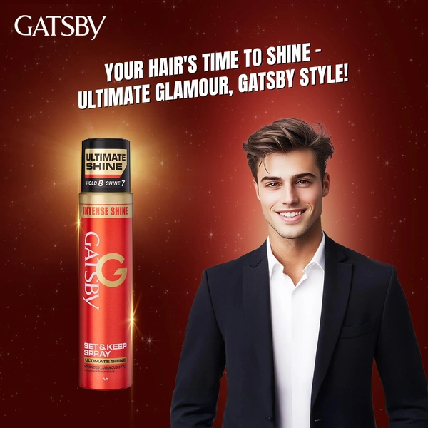 Gatsby Set & Keep Hair Spray Ultimate Shine, 250ml | Maximum Hold & Luminous Finish | UV Protection & Non-Sticky | Residue-Free Styling | Long-Lasting & Dermatologically Tested | Compact Size