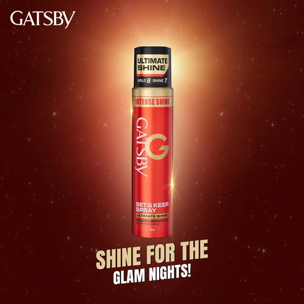 Gatsby Set & Keep Hair Spray Ultimate Shine, 250ml | Maximum Hold & Luminous Finish | UV Protection & Non-Sticky | Residue-Free Styling | Long-Lasting & Dermatologically Tested | Compact Size