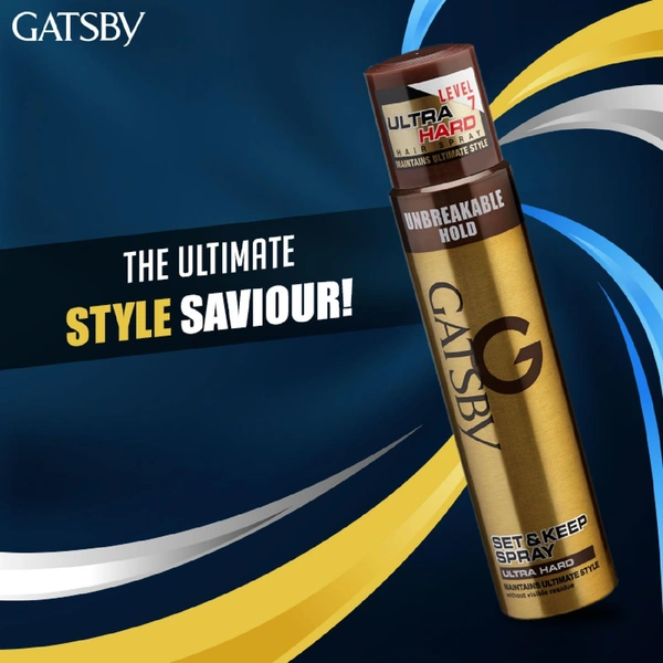 Gatsby Set & Keep Ultra Hard Hair Spray 250ml | Strong Hold, Non-Sticky Finish, and Long-Lasting Control for Any Look