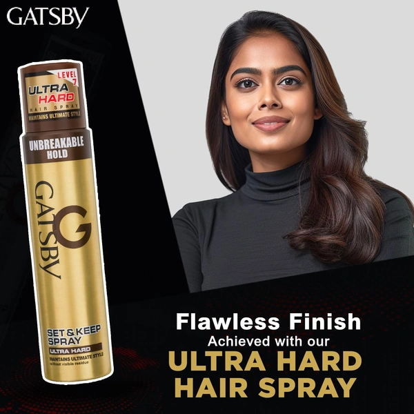 Gatsby Set & Keep Ultra Hard Hair Spray 250ml | Strong Hold, Non-Sticky Finish, and Long-Lasting Control for Any Look