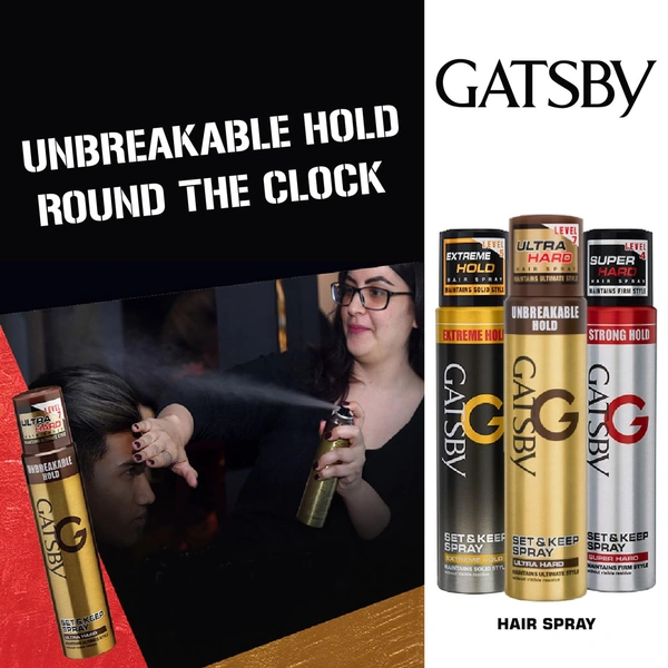 Gatsby Set & Keep Ultra Hard Hair Spray 250ml | Strong Hold, Non-Sticky Finish, and Long-Lasting Control for Any Look