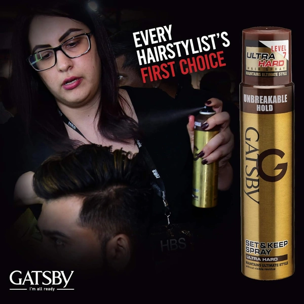 Gatsby Set & Keep Ultra Hard Hair Spray 250ml | Strong Hold, Non-Sticky Finish, and Long-Lasting Control for Any Look