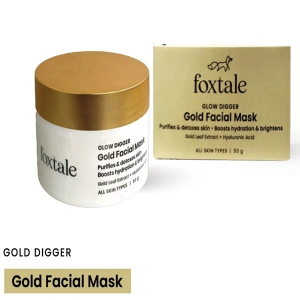 Foxtale Gold Facial Mask 50g | with Gold Leaf Extract & Hyaluronic Acid | Purifies & Detoxes Skin | Boost Hydration & Brightens | Reduce Dullness | Removes Dusts & Impurities | Instant Radiance | for All Skin Types