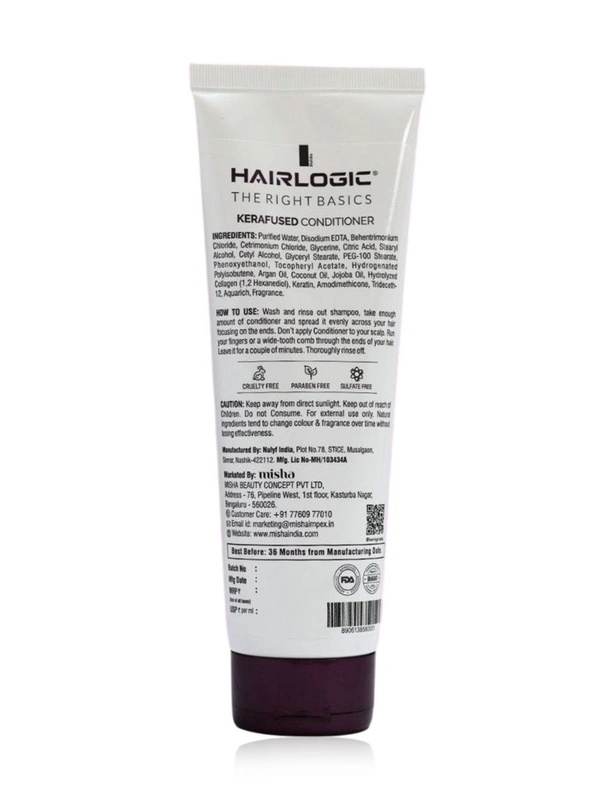Hair Logic Kerafused Conditioner 250 ml with Wheat Protein | Hydrolyzed Keratin & Seastar Collagen | Smooth, Shiny & Frizz-Free, Straight | Strong & Nourished Hair