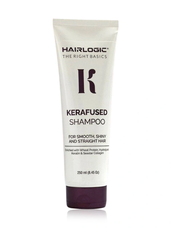 Hair Logic Kerafused Sampoo 250 ml with Wheat Protein | Hydrolyzed Keratin & Seastar Collagen | Smooth, Shiny & Frizz-Free, Straight | Strong & Nourished Hair