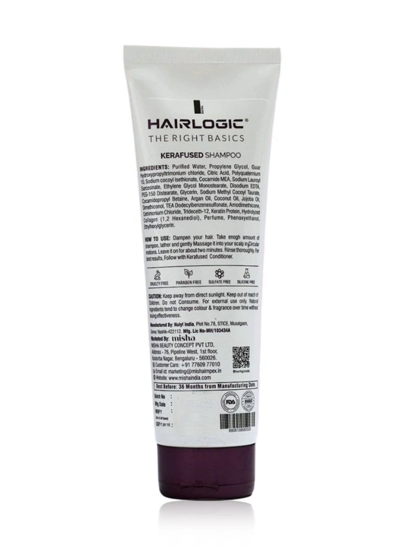 Hair Logic Kerafused Sampoo 250 ml with Wheat Protein | Hydrolyzed Keratin & Seastar Collagen | Smooth, Shiny & Frizz-Free, Straight | Strong & Nourished Hair