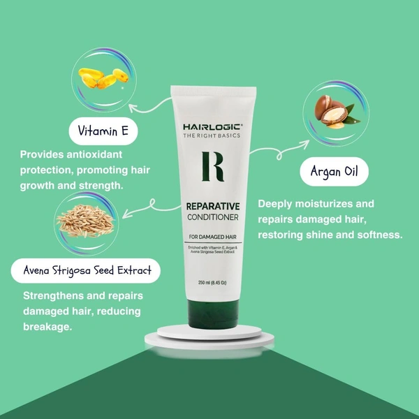 Hair Logic Reparative Conditioner 250ml with Vitamin E, Argan Oil & Avena Strigosa Seed Extract | Damaged, Dry & Chemically Treated Hair | Smoothens & Strengthens