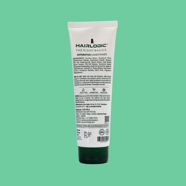Hair Logic Reparative Conditioner 250ml with Vitamin E, Argan Oil & Avena Strigosa Seed Extract | Damaged, Dry & Chemically Treated Hair | Smoothens & Strengthens