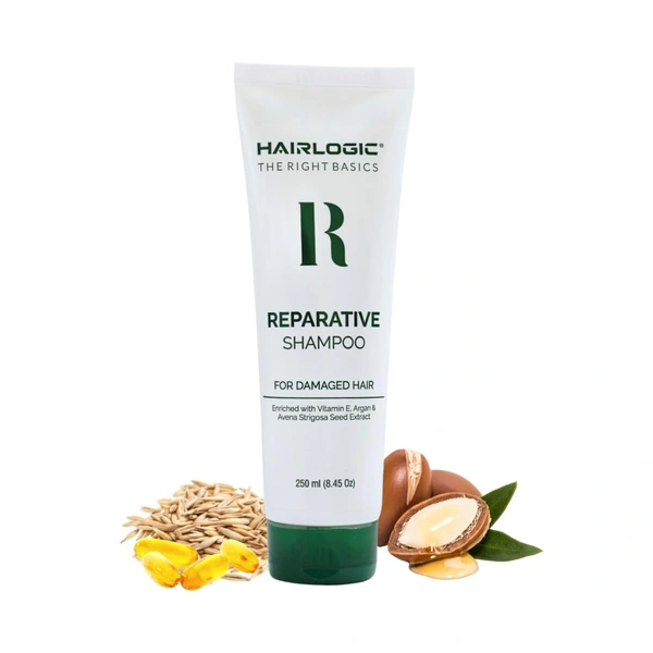 Hair Logic Reparative Sampoo 250ml with Vitamin E, Argan Oil & Avena Strigosa Seed Extract | Damaged, Dry & Chemically Treated Hair | Smoothens & Strengthens
