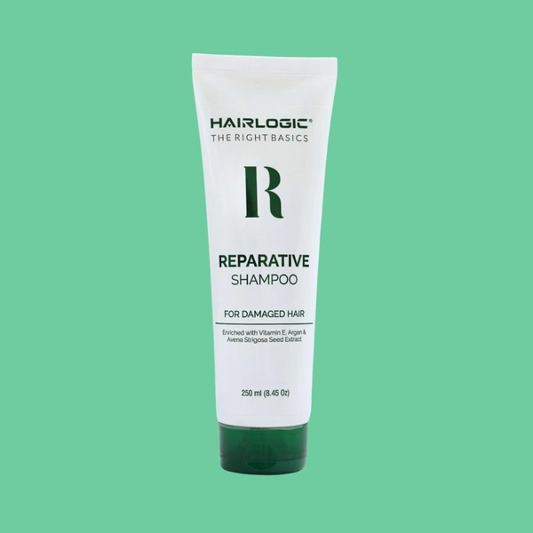 Hair Logic Reparative Sampoo 250ml with Vitamin E, Argan Oil & Avena Strigosa Seed Extract | Damaged, Dry & Chemically Treated Hair | Smoothens & Strengthens
