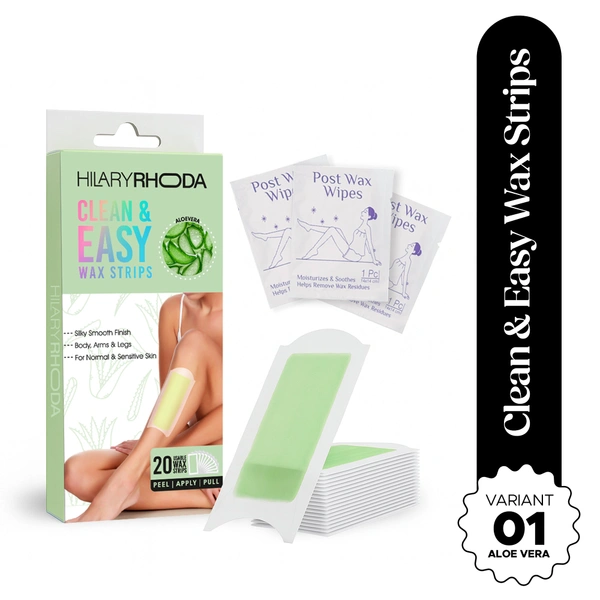 Hilary Rhoda Matte Hilary Rhoda Clean & Easy Wax Strips with Aloe Vera | Effortless & Quick Hair Removal | Soothes & Hydrates Skin | Salon-Smooth Results | Zero Fuss, No-Mess Waxing at Home