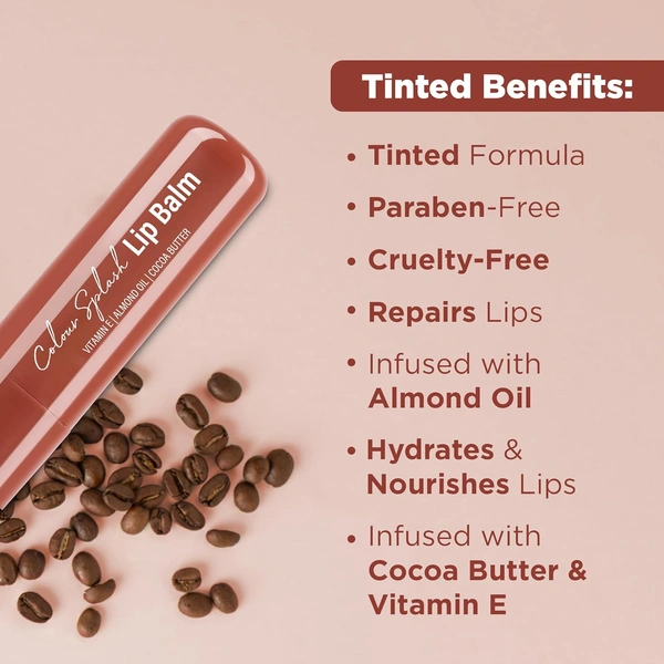 Hilary Rhoda Colour Splash Lip Balm (Coffee, 3g) with SPF-15 | Moisturizing Lip Care, Coffee Flavor, Vitamin E & Cocoa Butter, Sun Protection for Soft, Hydrated Lips