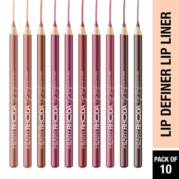 Hilary Rhoda T Hilary Rhoda Lip Definer Lip Liner Set of 10 1.2g Each | Smooth One Swipe Application | Long-Lasting & Smudge-Proof Formula | Matte Finish Multicolor Lip Pencil Set