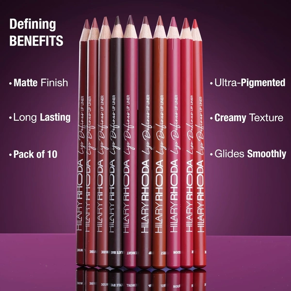 Hilary Rhoda T Hilary Rhoda Lip Definer Lip Liner Set of 10 1.2g Each | Smooth One Swipe Application | Long-Lasting & Smudge-Proof Formula | Matte Finish Multicolor Lip Pencil Set
