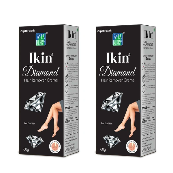 lkin Ikin Diamond Hair Remover Cream 60g of 2 pack for Skin - Bikini Hair Removal Cream for Women and Girls | Suitable for Legs, Underarms & Bikini Line