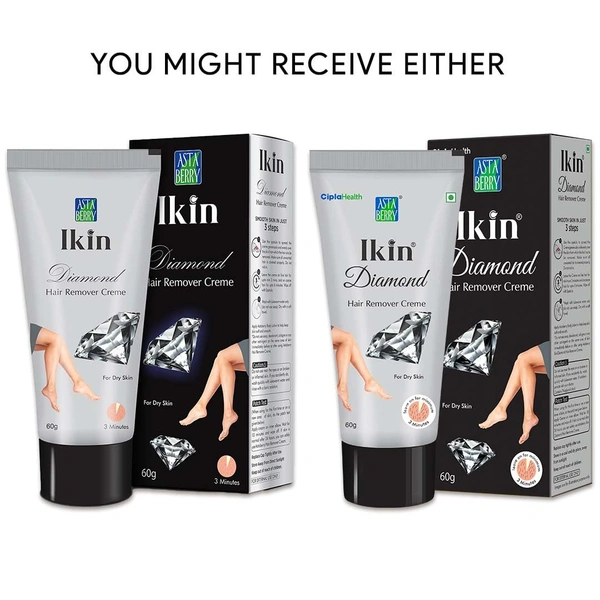 lkin Ikin Diamond Hair Remover Cream 60g of 2 pack for Skin - Bikini Hair Removal Cream for Women and Girls | Suitable for Legs, Underarms & Bikini Line