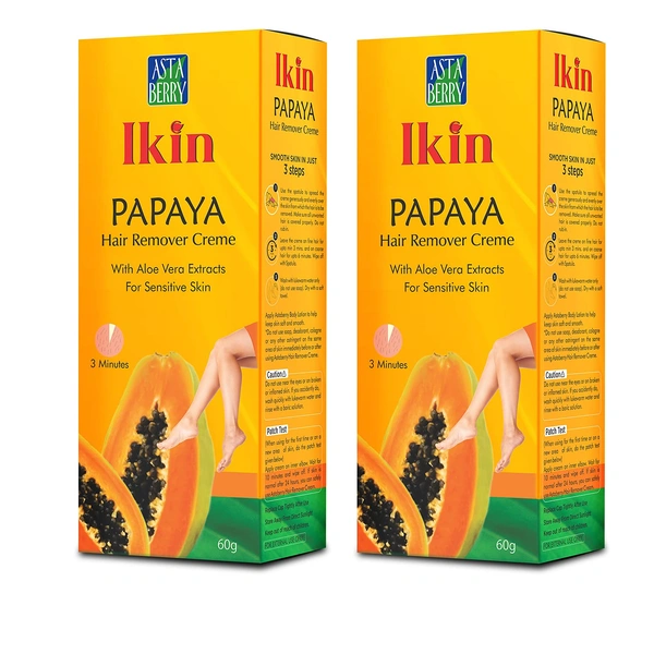 lkin Ikin Papaya Hair Removal Cream Pack of 2 (60g Each) for Sensitive Skin | Bikini, Legs & Underarms
