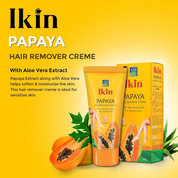 lkin Ikin Papaya Hair Removal Cream Pack of 2 (60g Each) for Sensitive Skin | Bikini, Legs & Underarms