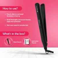 Ikonic Black Beauty Hair Straightener for Women | Ceramic Coated Floating Plates | Handle Lock Feature | Instant Heat-Up Technology | Slim, Lightweight & Travel-Friendly