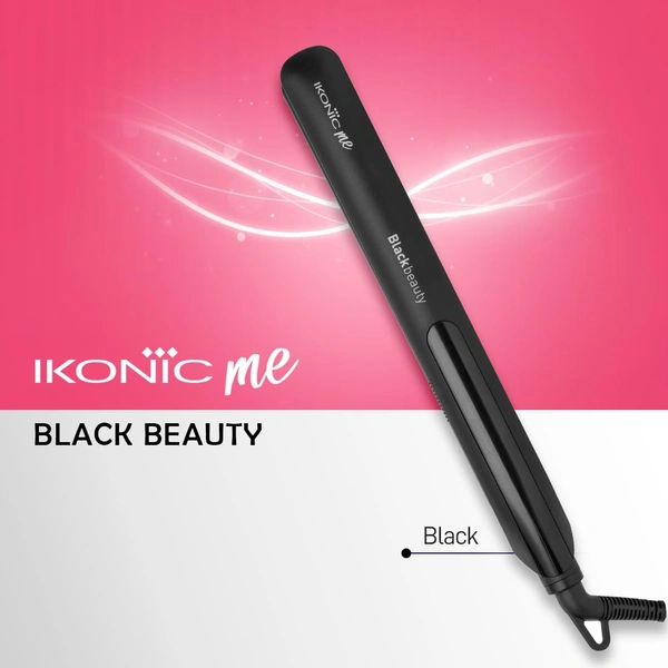 Ikonic Black Beauty Hair Straightener for Women with Ceramic Coated Floating Plates | Instant Heat Up Technology | Handle Lock, Slim Lightweight Travel Friendly | All Hair Types