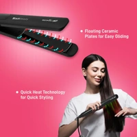 Ikonic Black Beauty Hair Straightener for Women with Ceramic Coated Floating Plates | Instant Heat Up Technology | Handle Lock, Slim Lightweight Travel Friendly | All Hair Types